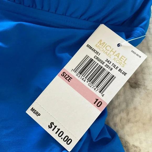 MICHAEL Michael Kors High Neck Shirred Cross Front One Piece Swimsuit - Picture 8 of 8